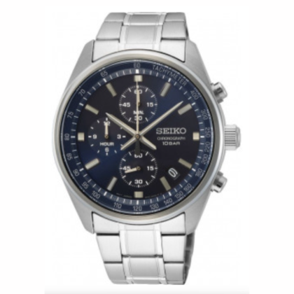 Seiko SSB377P1 Quartz Chronograph Blue Dial Hardlex Crystal Glass Silver-Tone Stainless Steel Men's Watch
